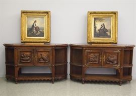 Pr. French Marble Top Walnut Servers