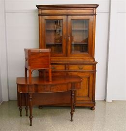 2 pc. French Walnut Cupboard, Console Table, Mahogany Cellarette