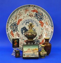 Imari Charger, Russian Lacquer Boxes, Cloisonne