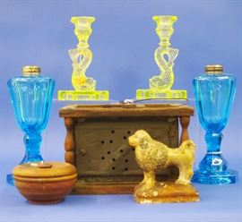 Pr. Dolphin Candlesticks, Oil Lamps, Chalk Lion