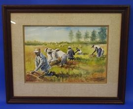 Cranberry Picking by D.C. Vaughan Jr. Watercolor