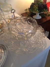 One of two punch bowls with cups and platter