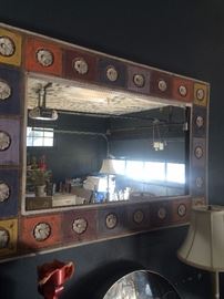 Multi-colored wooden framed mirror