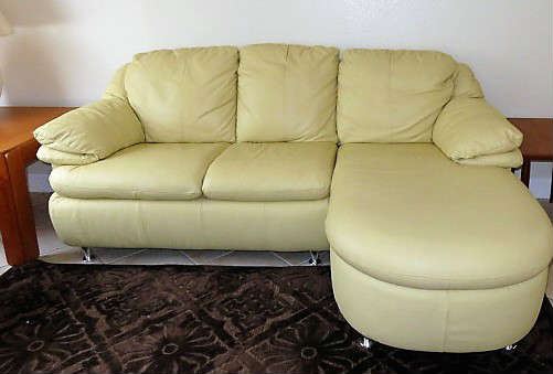 Natale Yellow Leather Lounge Sofa, Love Seat & Matching Chair, Made in Italy