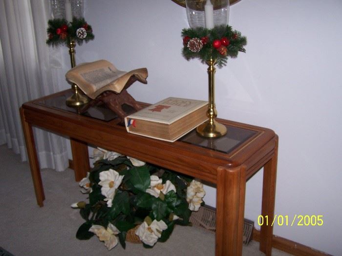 Sofa Table - silks - book holder - brass candle holders