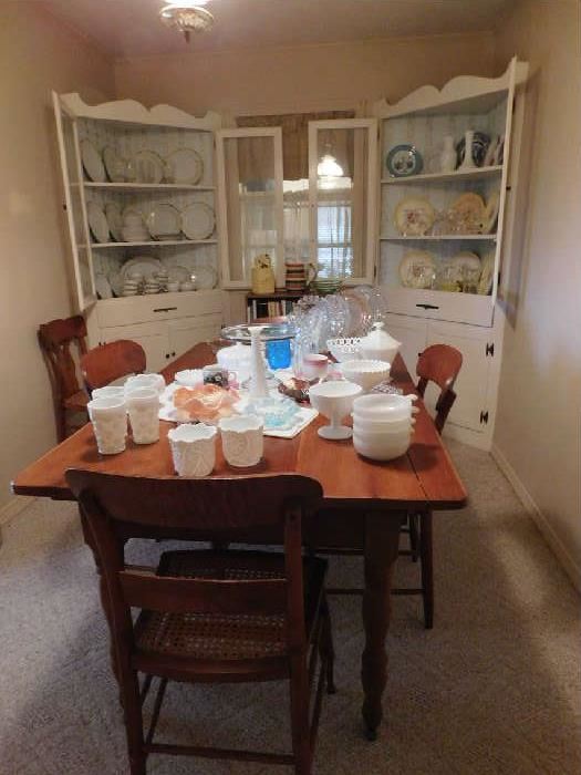Great Table & 4 cane seat chairs. Table has 2 drawers.