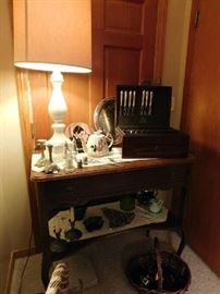 1 Drawer Mahogany Server, Sterling Flatware in Box