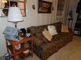 Floral sofa, great shape, Maple Lamp Table