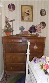 Mahogany Chest.  Double Iron Bed.  