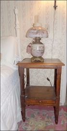 Mt. Washington Painted Milk Glass Lamp on Handmade Pine Stand.