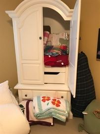 Armoire, linens, quilts