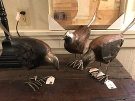 Wood bird figures with metal