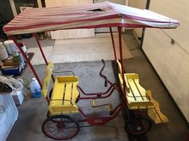 Pedal car surrey with original (as is) striped top. As found...