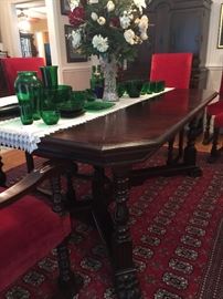 Dining Room table,  ( green glass no longer available ) size is 46w 66 long 30 tall without leaves  