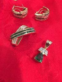 Tsavorite garnet with Diamonds earring, slide & pendant 