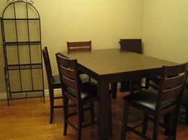 Chair height 24", table height 36".  4 chairs, bench and table extension insert.