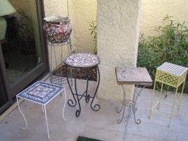 Multiple patio tables.  Planter includes stand.