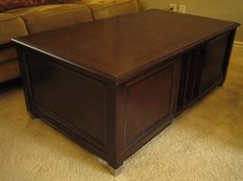 Coffee table with drawers and book slots with a lift top for eating while watching TV, using a computer, or for kids to color and draw on.