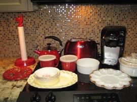 1 cup Keurig, toaster, tea pot, miscellaneous. items.