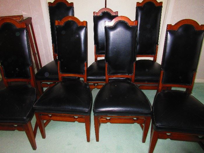 Group of Six (6) MCM Dining Chairs with Black Leather Seats