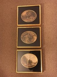 3 Leblond oval colored prints w/gold frame & black velvet 8” x 10”&nbsp;#76&nbsp;#80 #91
