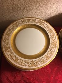 12 Austrian Black Knight 10" Porcelain&nbsp;Dinner Plates&nbsp;w/raised edges &&nbsp;raised gold scroll borders