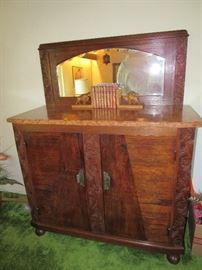 Marble top and beveled mirror buffet