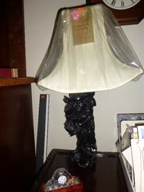 Carved Dark wood (Walnut) lamp