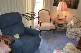 Requisite Lazy Boy, Slipper Chair, Drexal End table (1 of 2), Cut Crystal Lamp