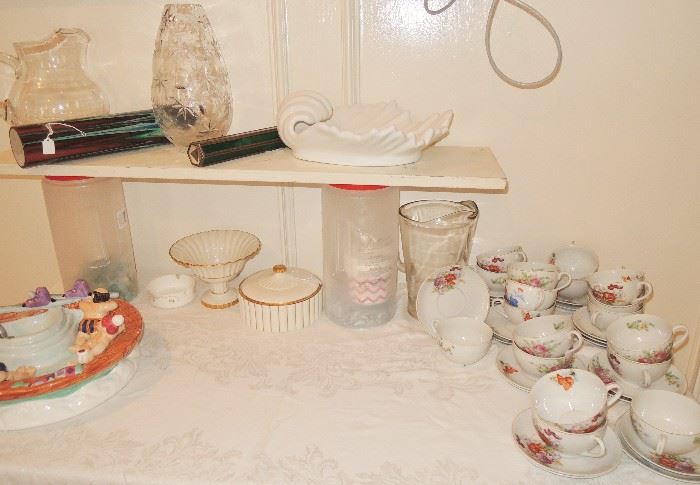 English China Teacups, cut glass, crystal, vintage Lenox