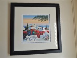 Framed lithographs: Many unique pieces from cruise ship art to signed/number pieces to originals and prints
Man of LaMancha: poster and print and statue
Indian sand art and other American Indian pieces (Ryan Burr)
Carsuzan Lithos
Matamon Pencils
Mary Vickers Litho