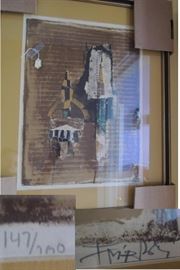 Many unique pieces from cruise ship art to signed/number pieces to originals and prints
Man of LaMancha: poster and print and statue
Indian sand art and other American Indian pieces (Ryan Burr)
Carsuzan Lithos
Matamon Pencils
Mary Vickers Litho