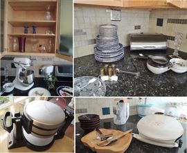 Kitchen appliances, dishes, vases, etc.