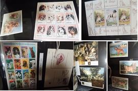 Stamp Collecting - dog stamps in sleeves. Post Cards: vintage to 80s: airplanes, airports, expos, world fairs, presidents, dogs and more