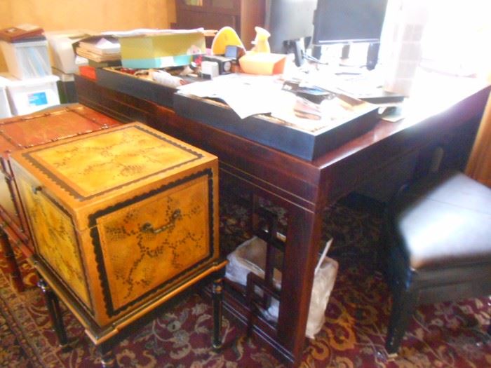 Asian style storage boxes, pair of Asian style wood desks. 