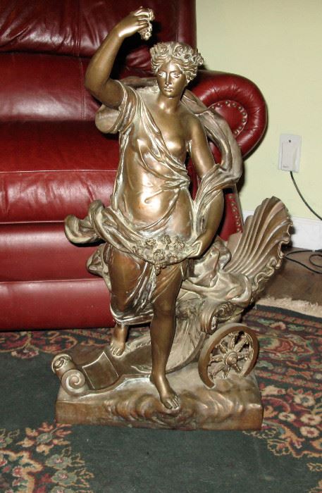 Antique bronze statue of Venus on a clam shell chariot--rare. 