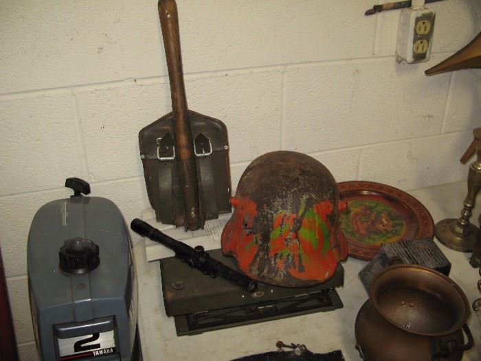 WWI German helmet with other military items