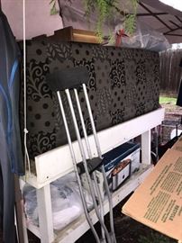 LONG FOOT STOOL, WOOD WORK BENCH, CRUTCHES, WALKER, BATH STOOL