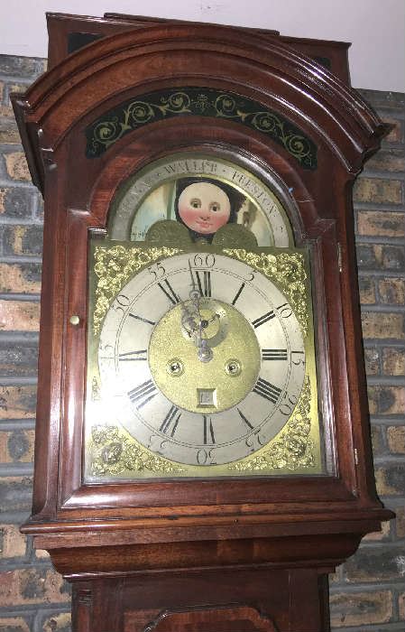 Beautiful vintage grandfather clock, close-up of face