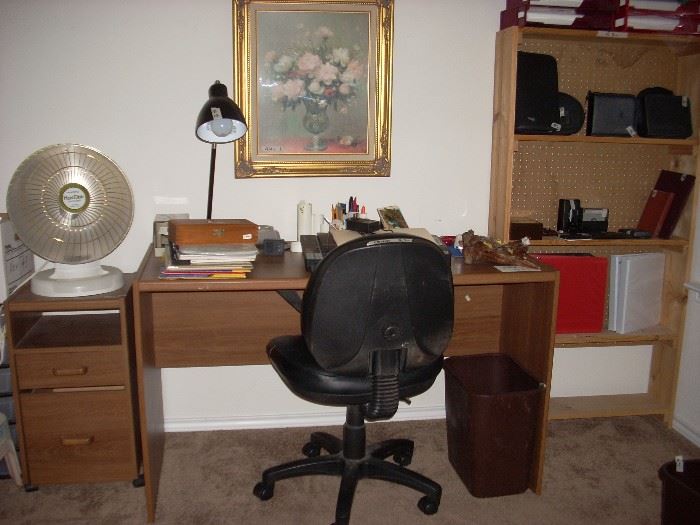 Office items and also shown on the left is a heater