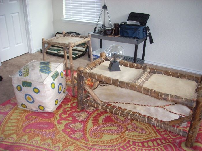 Leather and wood Coffee Table and End Table, Area Rug, and more