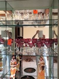 Set of cut crystal cranberry glasses