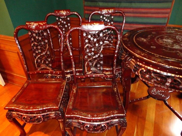 Mother of pearl in lay wood carved chairs