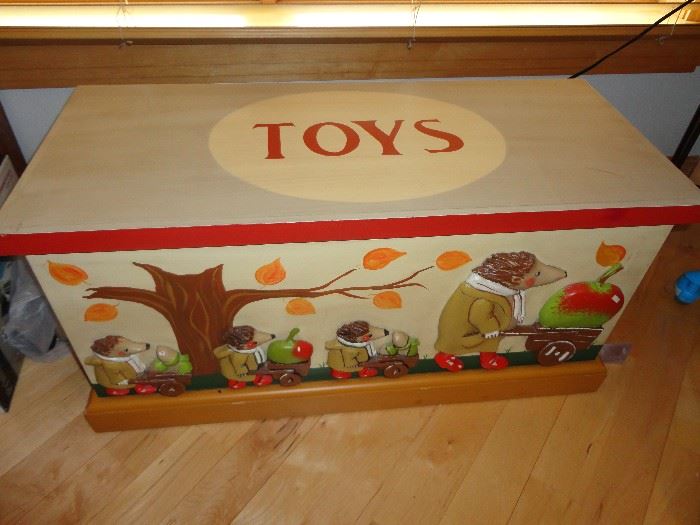 Wood toy box with 3-D Hedgehogs