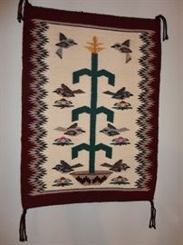 Navajo Tree ofLife hand made blanket rug Hummingbirds 23" x 17"