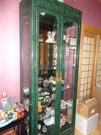 China cabinet 82" tall 15" deep and 32" wide with green marble finish.