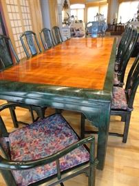BEAUTIFUL DINING ROOM TABLE 8 SIDE CHAIRS, 2 ARM CHAIRS,  TABLE IS 108" X 42"  2 LEAVES 20" AND PADS 