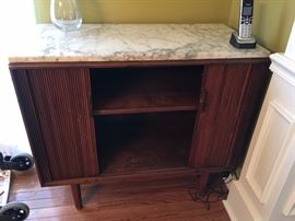 Mid Century Modern two door cabinet with marble top