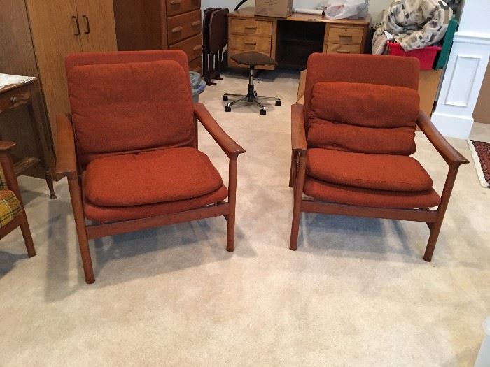 Danish lounge chairs~Mid Century Modern~with original wool cushions.