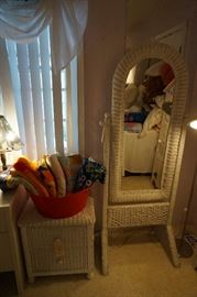 wicker full length mirror and end table